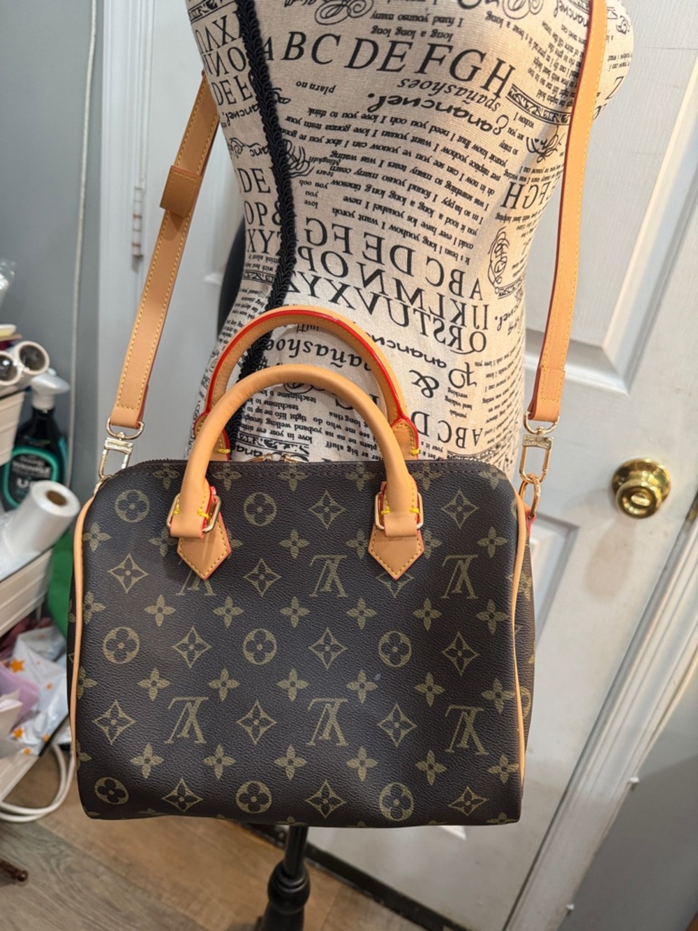 Designer lv speedy Monogram Satchel Handbag in Brown